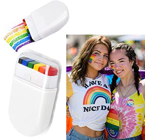 XINDY Rainbow Face Paint - 4 Pack Pride Body Paint Kit with Fan Brush Stick, LGBT Flag Supplies for Gay Parade Celebrations & Accessories