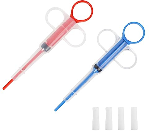 WeddHuis 2 Jeringas para Mascotas, Dispensador De Pastillas para Mascotas, Alimentador De Tabletas para Mascotas De Punta Suave Herramienta Dispensadora De Alimentación Médica Reutilizable