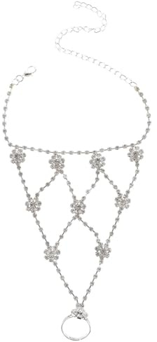 GALPADA Cavigliera Alla Moda Per Donne Con Catena Per Dita Dei Piedi Con Bracciale Alla Caviglia Elegante Cavigliera in Argento Con Strass Per Di Nozze in Spiaggia
