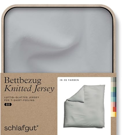 schlafgut Knitted Jersey Bettwäsche 200x200 cm Bio-Baumwolle, Grey Light | Bettbezug, Deckenbezug, Grau, Jersey, mit Elasthan, faltenfrei, bügelfrei, OEKO-TEX