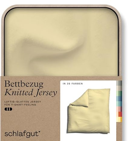 schlafgut Knitted Jersey Bettwäsche 135x200cm Bettdecke Bezug einzeln, Multicolor Uni, weich und faltenfrei mit Elasthan (Yellow Mid, 200x200)