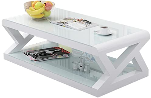 SORVA Tables Basses Table d'appoint rectangulaire à Double Couche, Table d'appoint en Verre trempé avec Cadre en métal, Table Centrale Moderne et Minimaliste pour Petit Espace, Salon/Bureau/Balcon