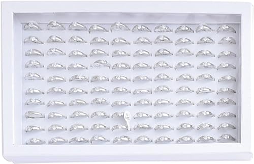 Jewelry Rings Display Tray Velvet 100 Slot Case Box Jewelry Storage Box (White)