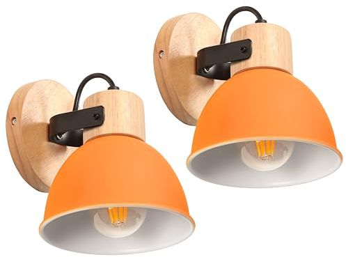 iDEGU 2 Stück Wandleuchten für den Innenbereich, 15 cm, Retro-Spot, LED-Wandleuchte, aus Holz, Eisen, Vintage, verstellbar, Kronleuchter, Deckenleuchte, E27, Wandbeleuchtung für Schlafzimmer,