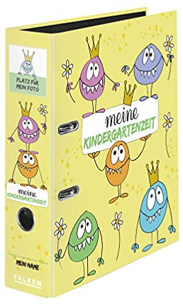 Original Falken 10er Pack Motivordner-Kindergarten mit Einstecktasche. Made in Germany. 8 cm breit DIN A4 Motiv Monster, Ringordner Aktenordner Briefordner Büroordner Plastikordner