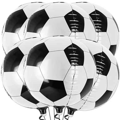 6 Stück Fußball Luftballons Geburtstag,22 Zoll 4D Fussball Luftballon Schwarz Weiß,Fußball Deko Folienballon,Fussball Deko Geburtstag Kinder,Fußball Luftballon für WM Party Deko,Kindergeburtstag Deko