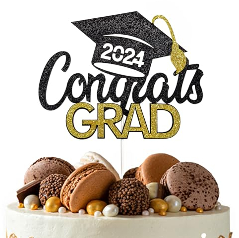 GOZINA Class of 2025 Graduation Cake Topper Decoration Black and Gold Cake Decorations Glitter of Congrats Grad Cap Graduation Theme Decorations 2025 Cake Decorations Supplies