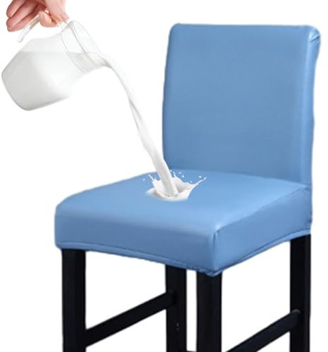 FANSU Wasserdicht Barhockerbezug aus PU-Leder mit Rückenlehne, Stretch Barhocker Stuhlhussen Drehbare Esszimmerstuhlbezüge Abnehmbar Waschbar für Hochstühle Thekenhocker (Grau Blau,6er Set)