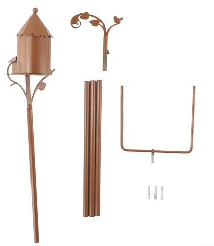 Rustic Metal Birdhouse Stake, Attracts Birds, Whimsical Garden Decoration (E)