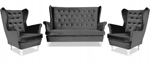 Family Meble Set aus Sofa + Zwei Sesseln, Modell Diana, 2-Sitzer-Sofa, Stoffsofa, dekorative Polsterung, freistehendes Möbel, Lounge-Set, Elegantes Design, für Wohnzimmer, Wartezimmer, ROYAL 97