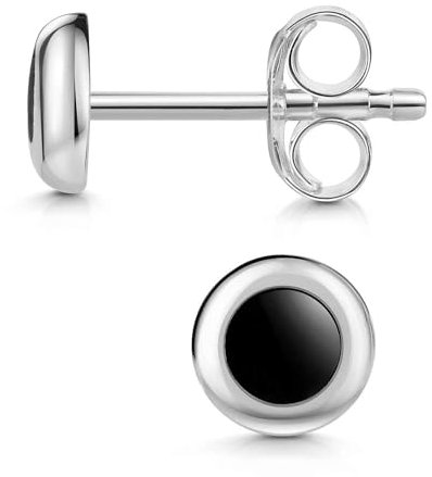 Materia Onyx Ohrstecker schwarz rund - Damen Herren Ohrringe Silber 925 Stecker SO-422-6mm