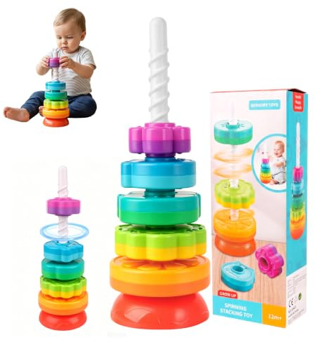 Mineup Jouets Empilables pour Enfants, Jouet À Empiler en Rotation, Tour D'empilage Rotative, Pyramide pour Bébé Jouet À Empiler, Cadeau 1 2 3 Ans