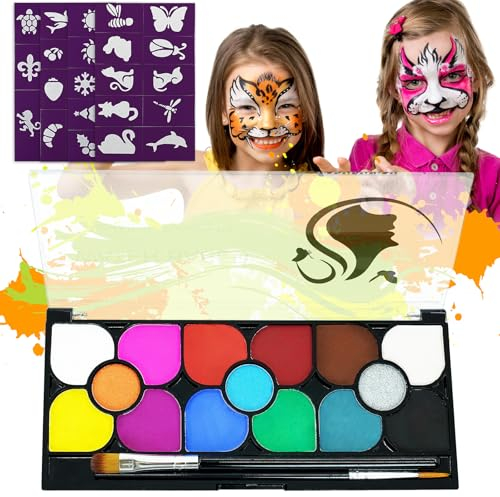 NebulaGlam Peinture Visage, Peinture Corporelle pour Le Visage, Palette de Maquillage Enfant, Visage Peinture à l'huile, pour Halloween, Noël, Carnaval, Soirées à Thème (A)