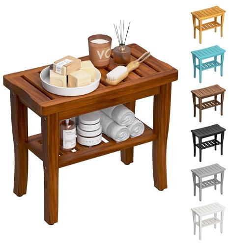 Sgabello da doccia in teak con ripiano portaoggetti, sedia da doccia impermeabile, sedile per vasca da bagno, sgabello da doccia per doccia interna, panca da bagno per adulti anziani anziani per uso
