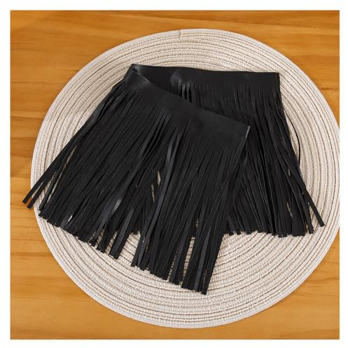 SMTCM 2m Fransen Leder Basteln 15cm Kunstleder Fransen Schwarz PU Leder Quaste Schnittfransen Fransenborte Doppelseitig Quastenbesatz zum Nähen Deko Fransenband für DIY Rrock Kleidung Tasche Handwerk