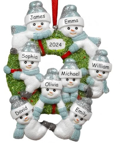 iDIY Personalised Christmas Baubles - Handcrafted Family Christmas Decorations - Custom Engraved Names & Year - Premium Resin - Family of 8