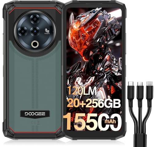 DOOGEE Fire 6 Power Rugged Smartphone, 120LM Dual Light Flashlight, 15500mAh/33W, Rugged Phone Android 14, 20GB+256GB, 50MP, 4G Unlocked Mobile Phone, Waterproof Phone with 3-in-1 Cable, 18W OTG/NFC