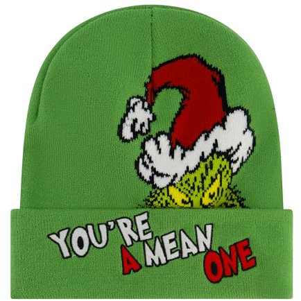 Concept One Unisex-Erwachsene Dr. Seuss The Grinch, Adult Knit Roll Down Cuffed Winter Cap Beanie-Mütze, Grün, Medium