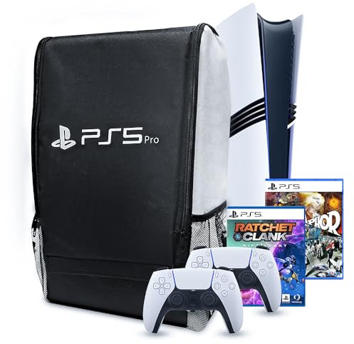 Large Capacity Storage Bag for PS5pro, Gaming Console Double Shoulder Backpack, Black, Modern