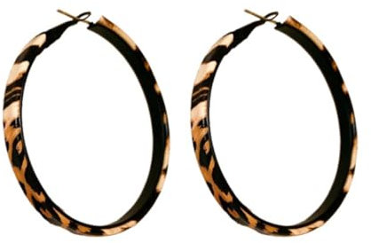 Leopardenmuster Kreis Leder Ohrringe künstlerische Ohrschlaufen Mode Damen Ohrringe Zubehör, Einheitsgröße, Edelstahl, Kein Edelstein