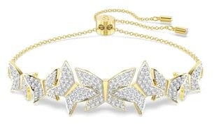 Swarovski Idyllia Lilia Armband, Vergoldetes, Weißes Damenarmband mit Schmetterlingsmotiv in Schimmerndem Pavé, Mit Kugelschiebeverschluss, Armbandlänge: 24 cm, Motivgöße: 1.5 5.6 cm