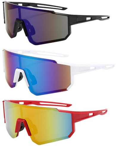 Mineup 3 Stück Schnelle Brille Rave, Polarisiert Fahrradbrille, UV400 Schutz, Sport Sonnenbrille, Fahrradbrille Winddicht, Sonnenbrille sport für Herren Dame für Radfahren, Bergsteigen, Outdoor
