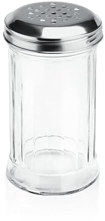 6x Streuer 13,5 cm, 300 ml Zuckerstreuer groß Edelstahl Glas Zuckerstreuer