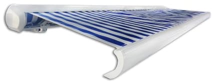 HOME DELUXE - Toldo Cofre LED ELOS - Azul Marino - Blanco, 395 x 300 cm - Incluye Sensor de Viento y Sol, Mando a Distancia, manivela, Material de Montaje I marquesina protección Solar protección