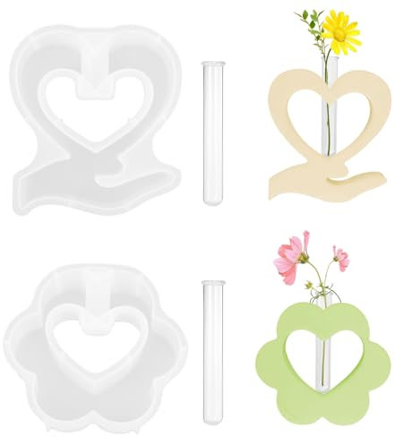 iulrtba 2 pezzi di stampo in silicone per vasi con 2 provette acriliche, stampi in resina per vasi fai da te, stampi in silicone per vasi di fiori per la decorazione artigianale
