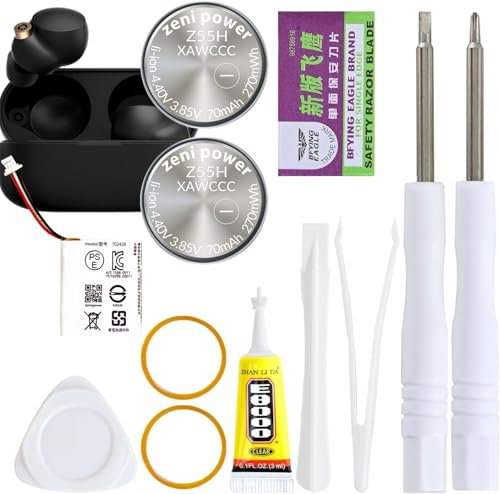 2 Stück Z55H-Akku Und Kopfhörerfach Batterie, 2025 Neuer Upgrade-Ersatz für WF-1000XM4 WF-1000XM3 WF-SP900 WF-H800 WF-SP700N WF-XB700 mit Klebewerkzeug 3,85 V 70mAh