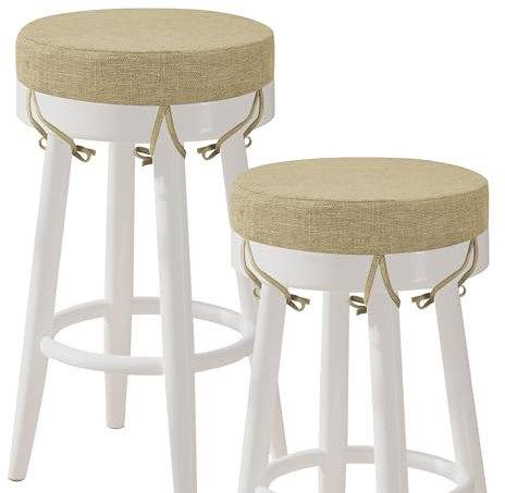 AddGrace Sitzkissen Rund mit Bändern für Barhocker 2 Stück 30x30cm Beige | Rutschfeste Stuhlkissen, Schaumstoff Sitzpolster, mit Abnehmbarer waschbarer Hülle, für Kneipen Restaurants offene Küchen