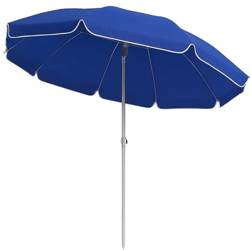 BAKAJI Ombrellone da Mare Spiaggia Diametro 200 cm con Borsa di Traporto, Palo 32 mm in Alluminio e 8 Ribs Stecche con Borsa di Trasporto, Rivestimento Parasole Anti UV Impermeabile (Blu)
