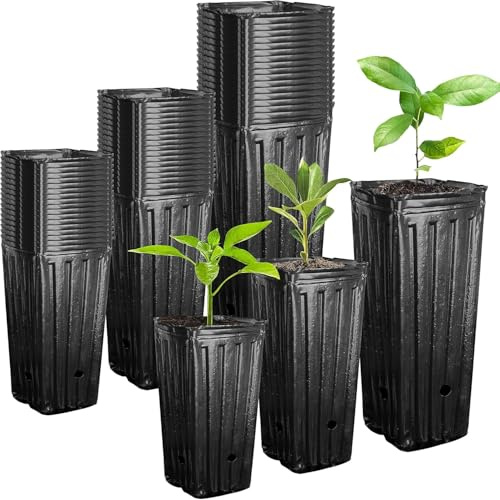60 macetas profundas de plástico para vivero, macetas altas de plástico negro para vivero | Macetas altas con agujeros de drenaje para plantas de jardín de interior y exterior