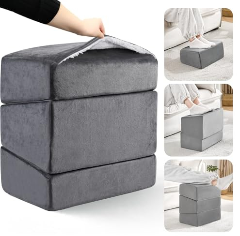 Fußstütze für unter den Schreibtisch im Büro, höhenverstellbare Fußbank für Bürostuhl & Gaming-Stuhl, ergonomische Fußkissen-Schreibtischfußhocker mit waschbarer Hülle für Zuhause（Grau）