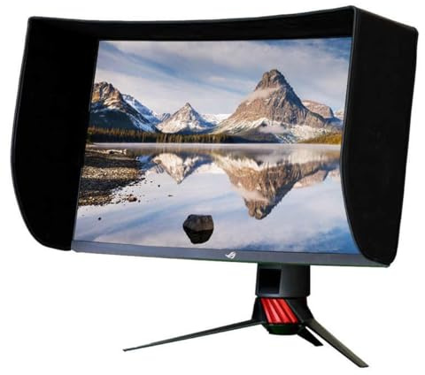 Leather Monitor Hood Sunshade, Adjustable Anti-Glare Display Visor for 21-32 Inch Monitors, Detachable All-Sides Coverage, Universal Fit for Video Editing(27S (curved screen))