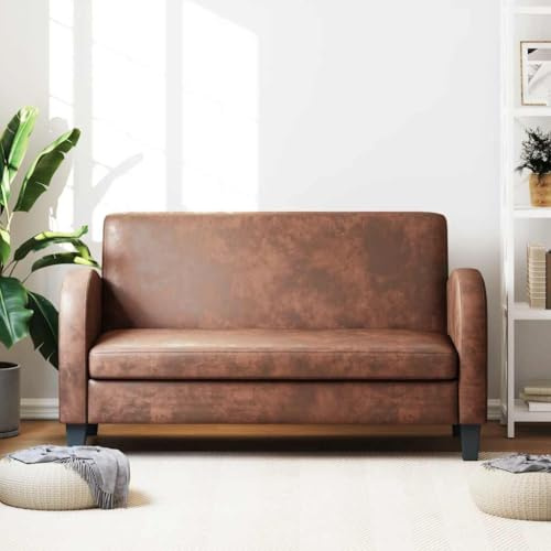 Keeushr Ledercouch Sofa 2-Sitzer in Wildleder-Optik Braun mit Massivholzgestell und bequemer Schaumstoffpolsterung für stilvolle Inneneinrichtung