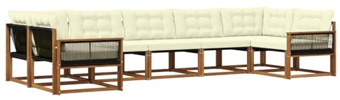 vidaXL Outdoor-Sofagarnitur mit Kissen 7 pcs Natur und Creme, Elegantes Garten-Sofa, modernes Outdoor-Sofa, robuste Lounge-Möbel für gemütliche Treffen
