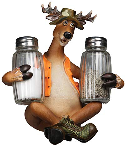 Rivers Edge Products Salt and Pepper Shakers, Funny Deer, Poly Resin and Glass Matching Set