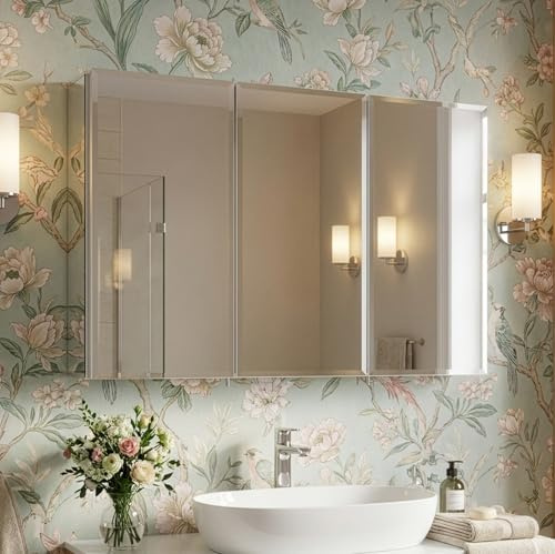 Croydex Kennet 66 x 91cm Large Bathroom Mirror Cabinet - Pre-Assembled | Flexi-Fix™ easy fit bracket | Recessed or suface mounted | Aluminium Carcass | 9 Adjustable Shelves | Wide 165 Hinges