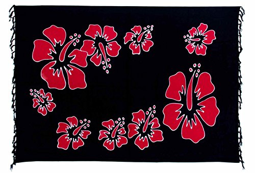 Ciffre Sarong Pareo Wickelrock Strandtuch Tuch Wickeltuch Handtuch + Schnalle Blume Schwarz Rot