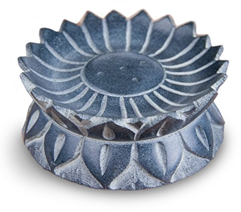 Räucherstäbchenhalter Sonnenblume Ø 7,5 cm aus Speckstein grau, Räucherhalter Stäbchenhalter Halter zum Räuchern Räucherstäbchen, Räucherzubehör