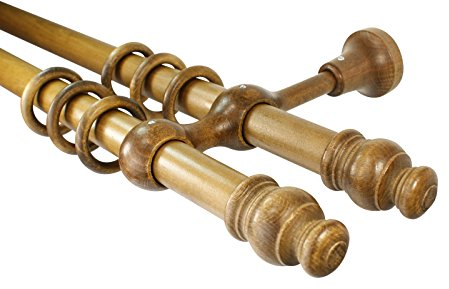 Gardinenstangen 2-läufig Holz Farbe Eiche rustikal mit 28 mm Durchmesser, 180 cm