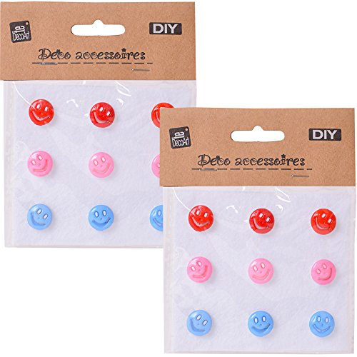 18 Stück DIY Zierknöpfe Ösenknöpfe Smiley Emoji 14 mm bunte Knöpfe zum selber Basteln und Verzieren