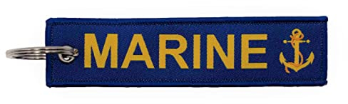 Café Viereck Schlüsselanhänger mit Öse und Ring – 12 cm x 3 cm (Marine)