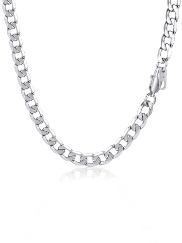 PROSTEEL Mens Curb Chain Necklace, Cuban Link Chains Silver, 6mm Width, 26 Inches, Hip Hop Hypoallergenic 316L Stainless Steel Jewellery -Send Gift Box