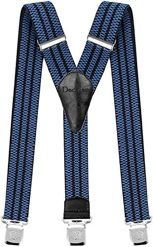 Decalen Hosenträger für Herren breit extra starken Clips Y Form Lang Eine Größe Passt Alle Männer und Damen Verschiedenen Farben (Blau Schwarz)