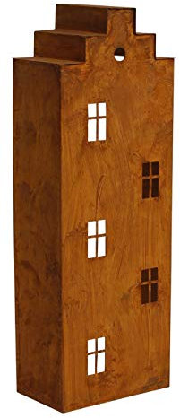 ETC dekorative Garten-Laterne Tisch-Laterne Garten-Windlicht aus Metall edelrostig in Haus-Form in 3 möglichen Größen (groß ca. 28,5 x 17 x 78,5 cm hoch)