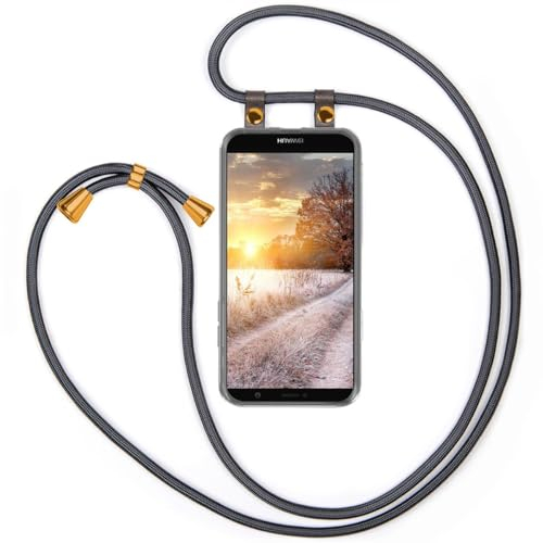 moex Handykette für Huawei P smart 2019 Hülle mit Band abnehmbar, Handyhülle mit Kette zum Umhängen, Handyband Kordel Umhängehülle, Necklace Handy Umhängeband, Anthrazit