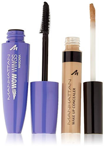 Manhattan WOW Wings Mascara 1010N Black + Wake Up Concealer 03 True Ivory, 19 ml