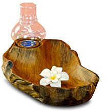 Wurzelholz Windlicht mit Schale - Dekoschale mit Windlicht - 2 Größen - Schmuckteller mit Teelicht (Natur - Klein)